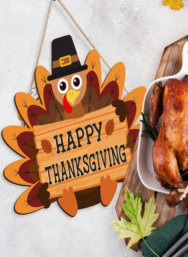 Pigort Happy Thanksgiving Wooden Sign Thanksgiving Turkey Door Decorations with Turkey Holds Farmhouse Wood Door Hanger for Autumn Harvest Holiday Home Office Window 8x12inch - Image 3